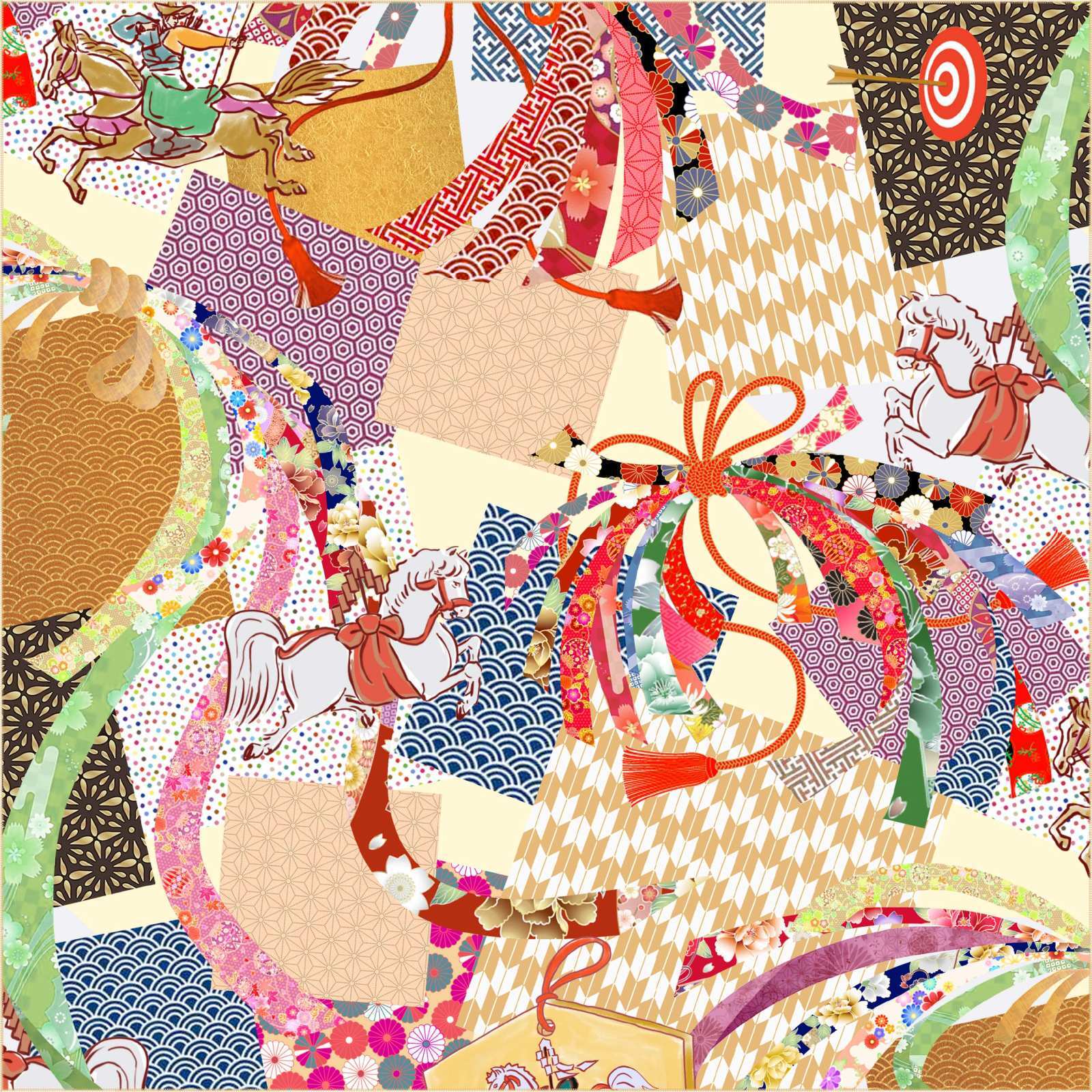 画像1: お年賀クロス　2026年　 和調　祈願成就　開運神馬柄　トレシー®　24×24cm